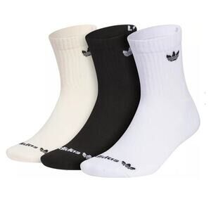 ADIDAS Mens Socks Crew Moisture Wicking Cushioned 3 Pair Shoe Size Large 6-12